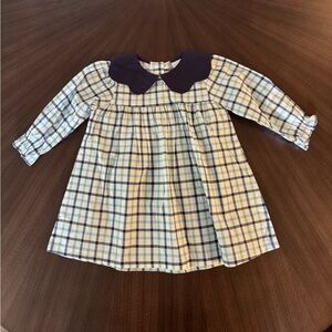 Plaid Kids Dress with Navy Collar